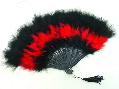 Victorian Edwardian Regency Style Black And Red Marabou Feather Fan • $18