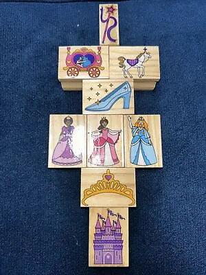 Disney Princesses Rubber Stamps Cinderella Slipper Beauty Fairies Wood Set Of 9 • $9.67