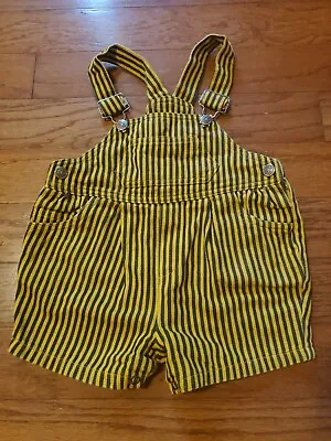 Vintage Macy Baby Boy Romper Overalls Striped Yellow Shortall Medium  • $24.99