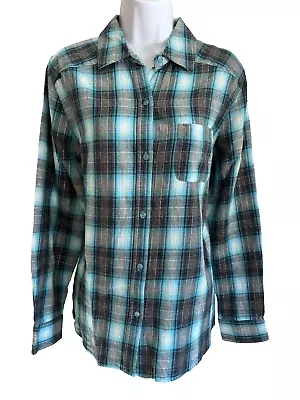 Northcrest Size M Blue Gray Plaid Long Sleeve Shirt • £9.45