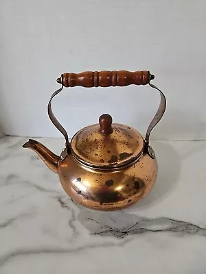 Vintage Copper Teapot Coffee Pot - Wooden Handles • $14