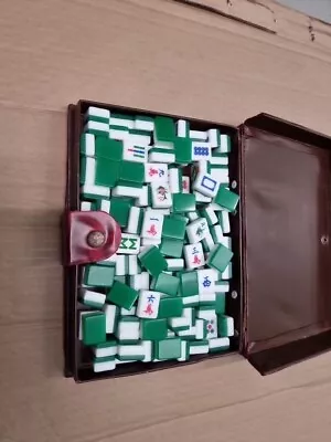 Vintage Mahjong Set 142 Tiles White Green Cased  • £20