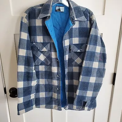 VINTAGE Fieldmaster Shirt Mens Medium Blue Quilted Lined Plaid Work Farm GRUNGE  • $21.77