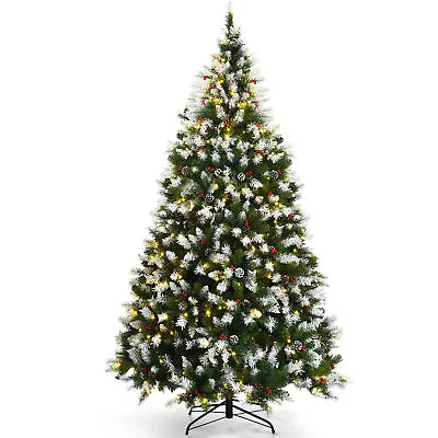 7.5 FT Pre-lit Snow Sprayed Christmas Tree Artificial Xmas Tree W/ LED Lights • $148