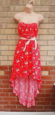 £24.99 • Buy Pussycat London Red Floral Bandeau Drape Long Back A Line Tea Dress 8 10 S