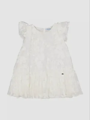 $100 Mayoral Kid's Girl's White Sleeveless Floral Mesh A-Line Dress Size 6 • $31.98