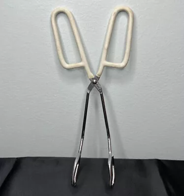 Vtg Ekco Ivory Rubber Handle Kitchen Tongs 10  Classic Cooking Bake Utensil Tool • $15