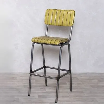 Faux Leather Bar Stool Yellow Counter Stool Ribbed Retro Stool • £145