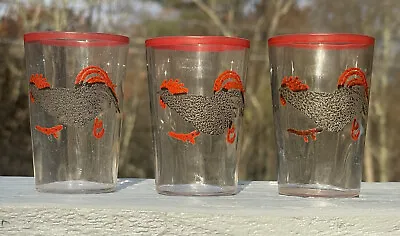 Lot Of (3) Antique - Vintage Rooster Chicken Shooter Glasses Enameled Red Drink • $39