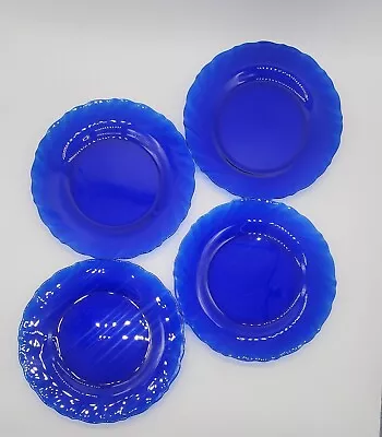 Duralex Vereco France Cobalt Blue Glass 7.5  Plates Rivage Swirl Set Of 4 • $25