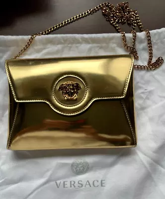 Authentic Versace La Medusa Envelope Pouch Purse Gold Metallic Chain • $699.99