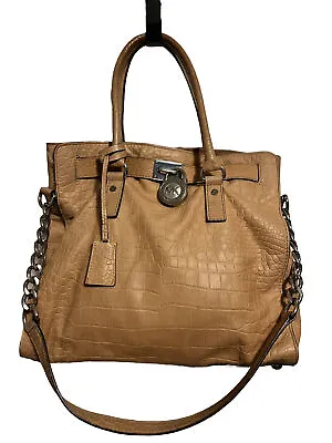 Michael Kors Hamilton Satchel Shoulder Bag Brown Tan Croc Embossed Chain Strap • $39.99