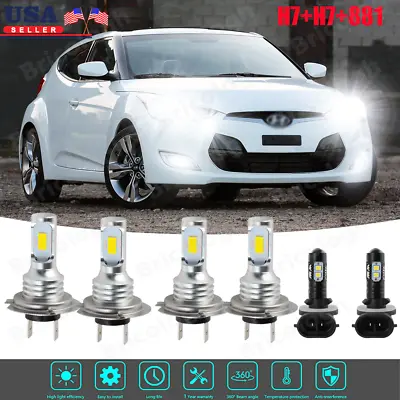 For 2012-2017 Hyundai Veloster White LED Headlight High Low Fog Light Bulbs Kit • $31.84