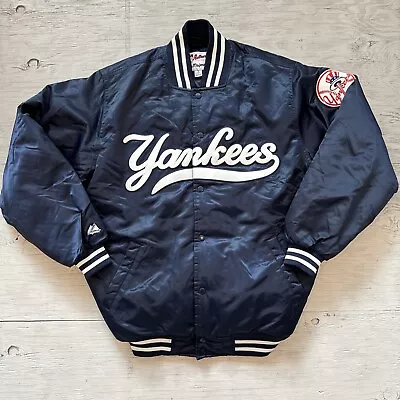 Vintage 90s MLB Majestic NY New York Yankees Satin Bomber Jacket Sz Large • $215