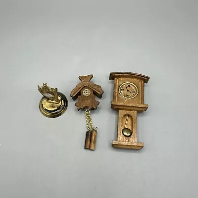 Vintage Miniature Dollhouse Wood Wall Cuckoo Clock Pendulum Clock & Table Clock • $10.99