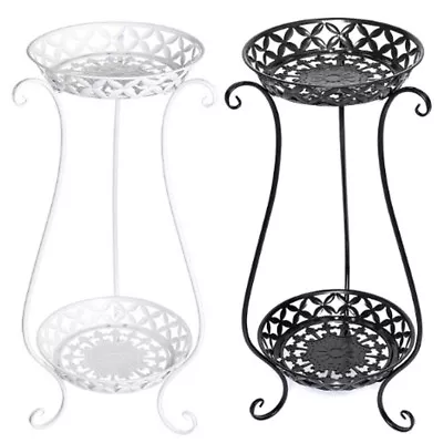 2 Tier Metal Plant Stand Flower Pot Rack Shelf Display Holder For Indoor Outdoor • £10.94