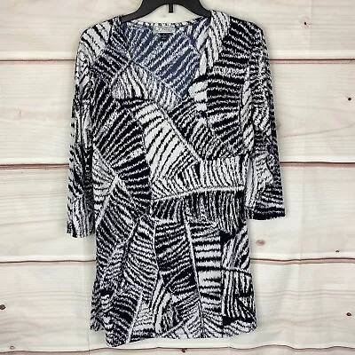 J Valdi Womens Small V Neck Printed Knit Swim Coverup Dress Shift 3/4 Sleeve  • $9.09