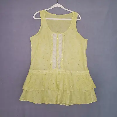 Anthropologie Eloise Yellow Crochet Lace Tiered Ruffle Tunic Tank Top Size L • $19.99