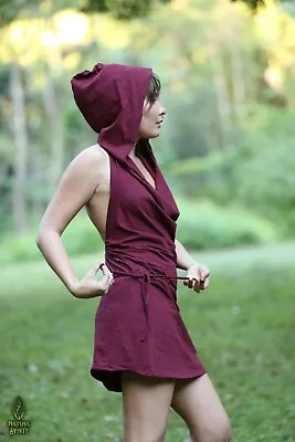 Pixie Hood Dress Boho Mini Festival Backless Fairy Elven Rave Bohemian • $32.11