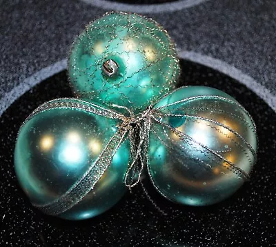 Vtg Three 3 Mercury Glass Blue Wire Wrapped Fancy Christmas Ornaments W Germany • $29.95