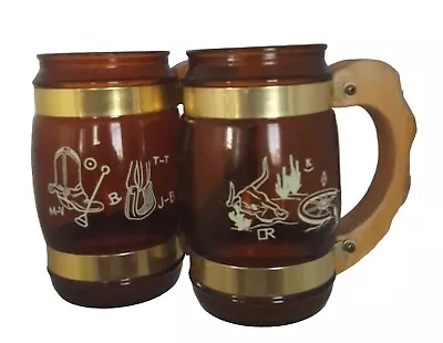 Vintage Siesta Ware Cowboy Western Glass Mugs Wood Handle Pair (2) • $14.99