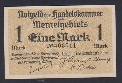 NOTGELD - Memel 1 Mark 22 Février 1922 French Administration-Post WWI Lartdesg • $47.89