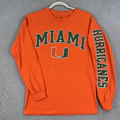 Miami Hurricanes Shirt Adult Small Orange Long Sleeve NCAA Graphic Tee Unisex • $15.19