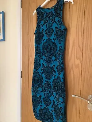 £2.99 • Buy Autograph Peacock Blue And Black Bodycon Dress Size 12