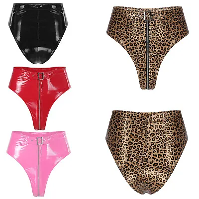 Women PVC Leather Wet Look Zippered Crotch Hot Pants Booty Shorts Clubwear Sexy • £9.99