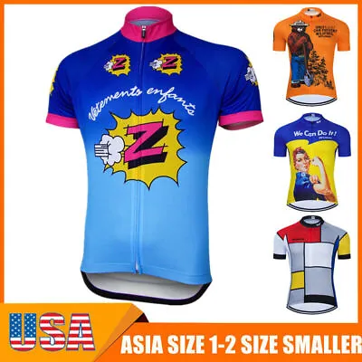 Retro Cycling Jersey Mens Short Sleeve Team Bike Jersey MTB Bicycle Top Coolmax • $20.48