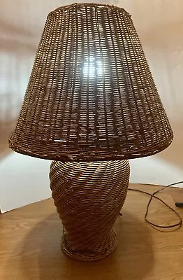 Vintage RARE Leviton BOHO Coastal Chic Wicker Rattan Brown Table Lamp WORKS • $85