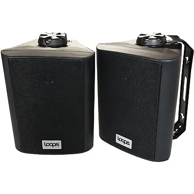 Pair 4  Outdoor Rated Black Stereo Wall Speakers 70W 8 Ohm IP55 Weatherproof • £59.99