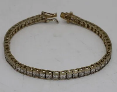 Vintage Gold Over 925 Sterling Silver CZ Tennis Bracelet 7-1/4  • $24