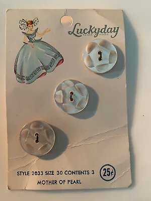 Vintage Luckyday 3 Mother Of Pearl Buttons On Original Card • $2.04