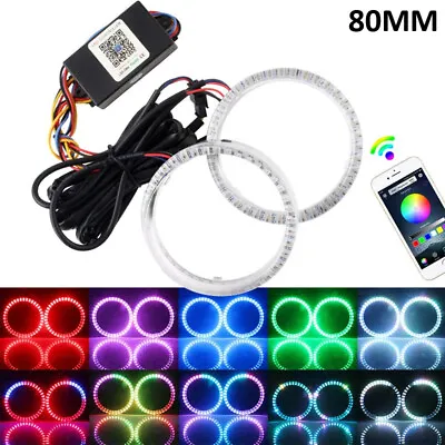 2PCS RGB 80MM COB LED Angel Eye Lights Halo Ring Phone APP Control Headlight DRL • $35.99