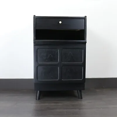 Black Ebonised Vintage Nathan Bedside Cabinet Semi-Gloss Finish Brass • £349.99