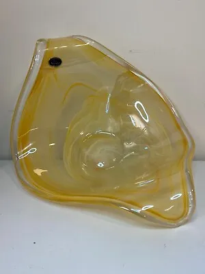 Large Vintage Yellow White Murano Art Glass Fruit Or Centerpiece Bowl • $130.49