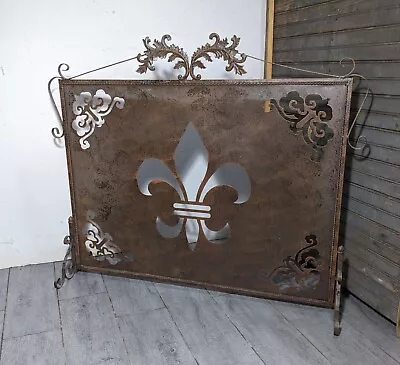 Vintage Rustic French Country Metal Fleur De Lis Fireplace Fire Screen • $225