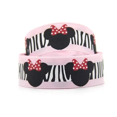 1 Metre Pink Zebra Print Minnie Mouse Ribbon Size 7/8 Headbands Hair Bows Crafts • £0.99