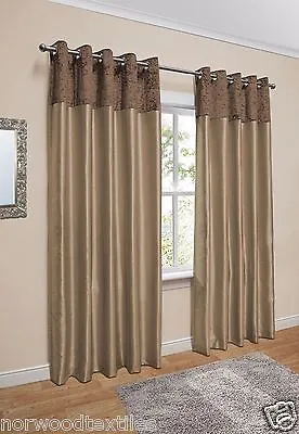 £4.99 • Buy Crushed Velvet Band Curtains Faux Silk Eyelet Ring Top Lined Ready Made Pair
