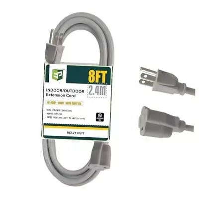  8 Ft Outdoor Extension Cord 12/3 SJTW Heavy Duty Extension Cable 8ft Gray • $28.61