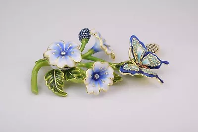 Butterfly On Flowers Trinket Box Hand Made By Keren Kopal With Austrian Crystals • $128