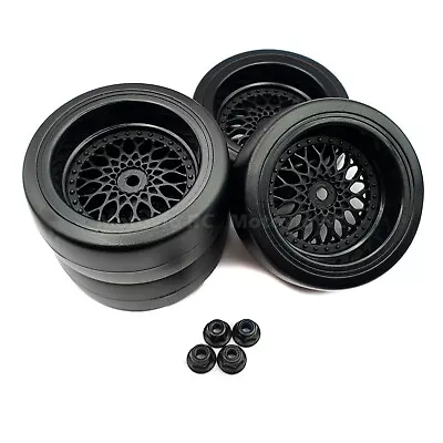 1/10 RC Drift Wheels Black BBS Style Tamiya TT02 TT02D TT01 FTX Banzai 9mm Os • £17.99