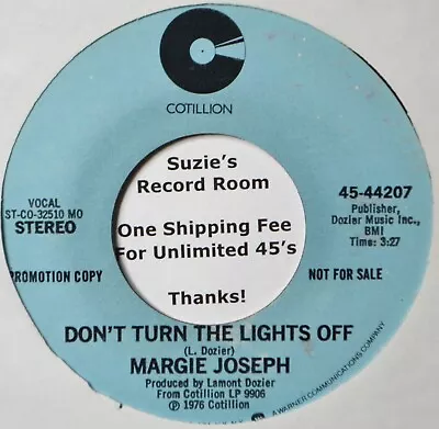 Margie Joseph Don't Turn The Lights Off Female Vocal Soul DJ VG+ 45 7  Vinyl Xx • $2.25