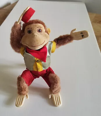 🐸 Vintage ORGAN GRINDER MONKEY Wind Up Red Cap  Tin Toy Doesn't Work • $49