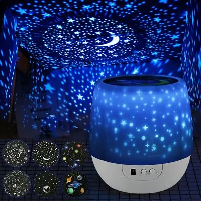 $25.99 • Buy LED Rotating Projector Starry Night Light Star Sky Lights Baby Kids Bedside Lamp