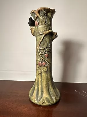 Weller Baldin Woodcraft Pottery Apple Tree Trunk Bud Vase With Raven Signed.  • $95