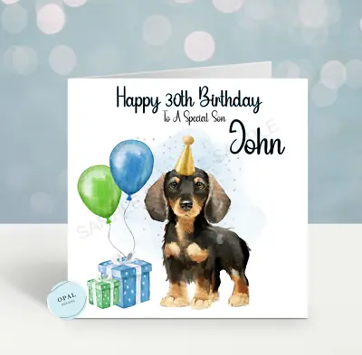 Personalised  Birthday Card Dog Puppy Dachshund Ladies Men's Child Any Name/age • £2.99