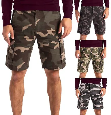 Mens Camo Cargo Shorts Casual Relax Comfort 100% Cotton 6 Pocket Chino Half Pant • £14.99