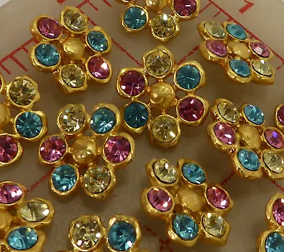 $16.99 • Buy 12 Czech Multi Matte Gold Metal Rhinestone Shank Buttons Pink Blue 3/4  #709